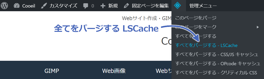 LiteSpeed Cache側のキャッシュを削除する