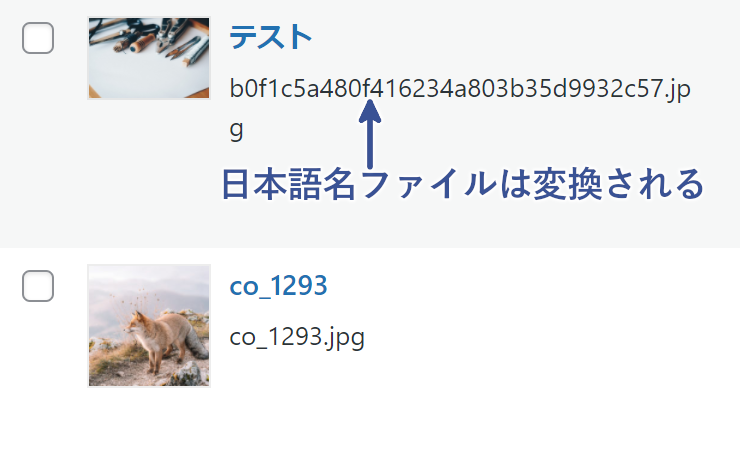 日本語名ファイルは変換される